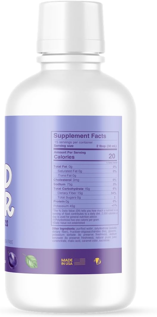 LLORENS PHARMACEUTICAL Liquid Fiber 15 Grams Soluble Fiber No Sugar Regularity and Soft Stools - Prune Flavor - 30 FL oz