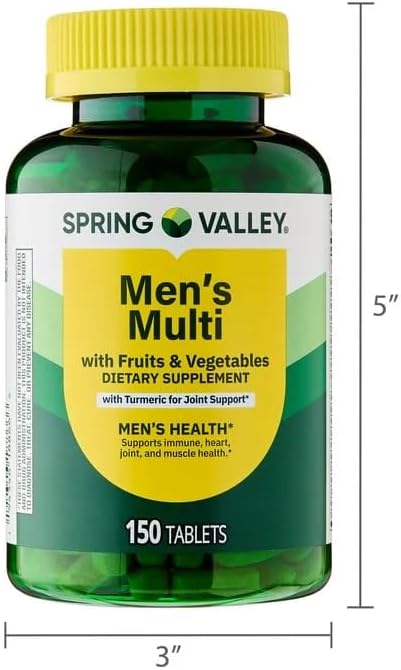 SUREFECT Spring Valley Men's Multivitamin Tablets with Fruits &amp Vegetables - Includes Turmeric for Joint Support 150 Count Organizer.