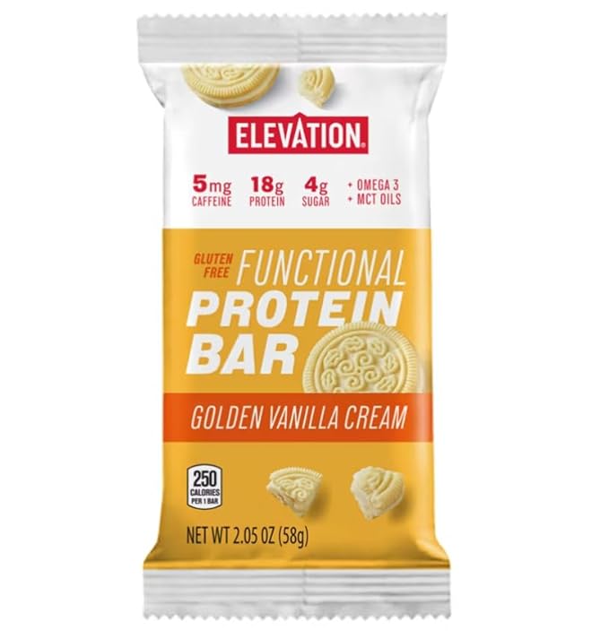 2 PACK DELICIOUS Functional Protein Bar – 4 Bars Golden Vanilla Flavor 🍯 Gluten Free 🌱 19g Protein 💪 MCT &amp Omega-3 Oils for Focus 🧠 Guarana Caffeine for Energy ⚡ – Fortified with Essentia