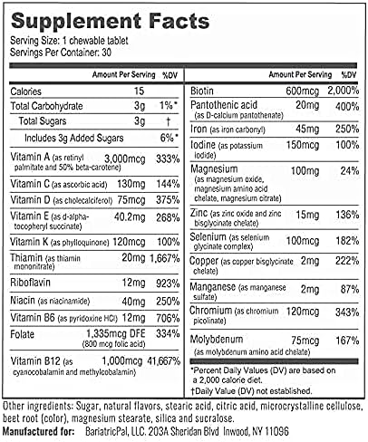 BariatricPal 30-Day Bariatric Vitamin Bundle (Multivitamin ONE 1 per Day! Chewable with 45mg Iron - Mixed Berry and Calcium Citrate Soft Chews 500mg with Probiotics - Belgian Chocolate Caramel)