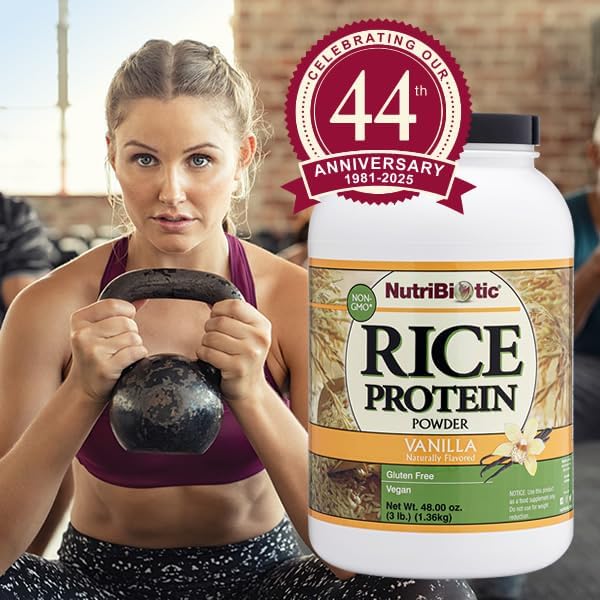 NutriBiotic – Vanilla Rice Protein 3 Lb (1.36kg) | Low Carb Keto-Friendly Vegan Raw Protein Powder | Grown &amp Processed Without Chemicals GMOs or Gluten | Easy to Digest &amp Nutrient Rich