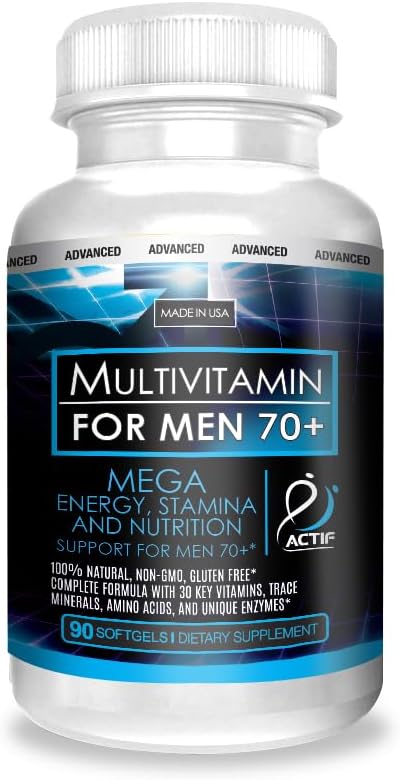 ACTIF Multivitamin for Men Age 70+ with 30 Advanced Factors – Non GMO Made in USA 90 Count
