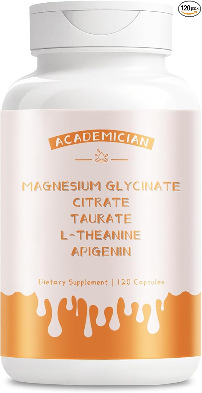Magnesium Glycinate with Magnesium Citrate Capsules L-Theanine Supplement Magnesium Taurate Apigenin Supplement - 120 Count
