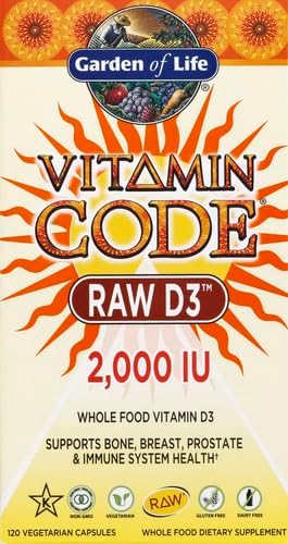 Garden of Life Vitamin DVitamin Code Raw D3Vitamin-D 2000 IURaw Whole Food D3 Supplements with ChlorellaFruitVeggies &amp Probiotics for Bone &amp Immune Health120 Vegetarian Capsules(Pack o