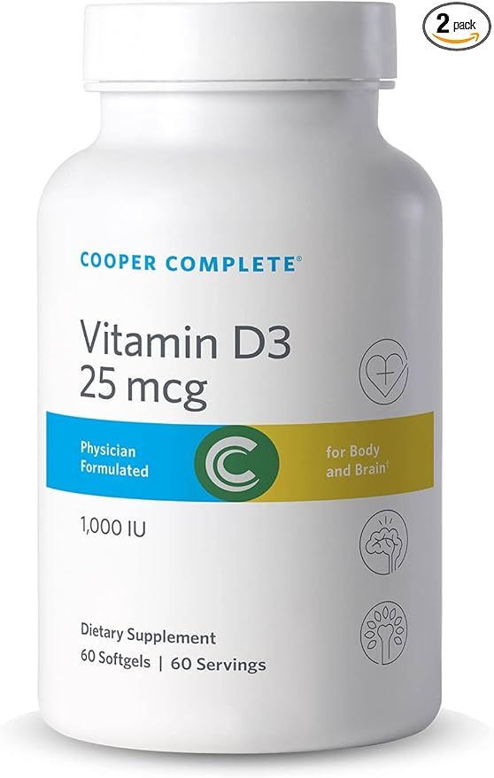 Cooper Complete-Vitamin D3 25mcg (1000 IU) 60 Softgels per Bottle. Pack of 2