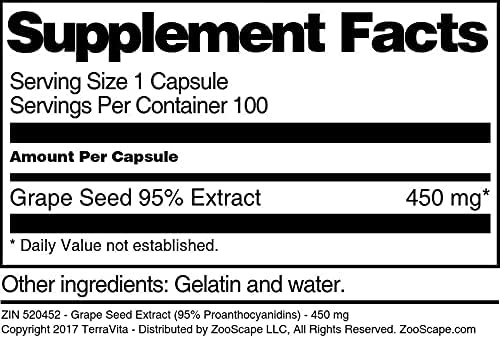 Grape Seed Extract (95% Proanthocyanidins) - 450 mg (100 Capsules ZIN: 520452) - 3 Pack