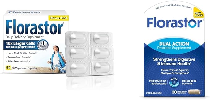 Florastor Probiotics Digestive &amp Immune Health Bundle with 54 &amp 30 Capsules Probiotics for Women &amp Men Helps Flush Out Bad Bacteria &amp Boosts Good with Saccharomyces Boulardii CNCM I-