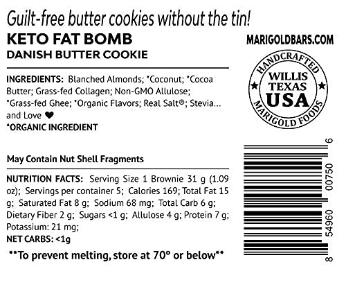 MariGold Keto Fat Bombs - Danish Butter Cookie - Low Carb Collagen Rich Grass-fed Ghee Organic Cocoa Butter Gluten-Free Non-GMO (3 bags 5 Servings each) No Weird Aftertaste
