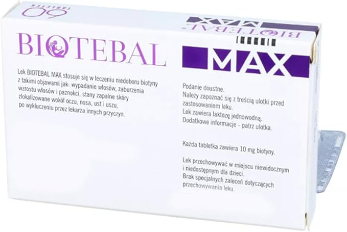 Formula Biotebal Max 10mg 60TBS European Version Biotin Max 10000 mcg Formula for Hair Skin and Nail Support