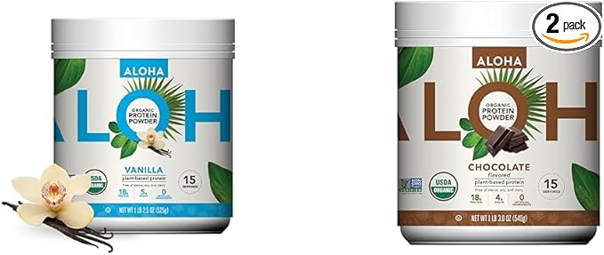 ALOHA Organic Plant Based Protein Powder Bundle Vanilla 19.6 oz &amp Chocolate 19.6 oz 15 Servings Each