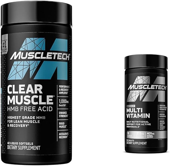 MuscleTech Clear Muscle Post Workout Recovery | Muscle Builder for Men &amp Women &amp Platinum Multivitamin for Immune Support 18 Vitamins