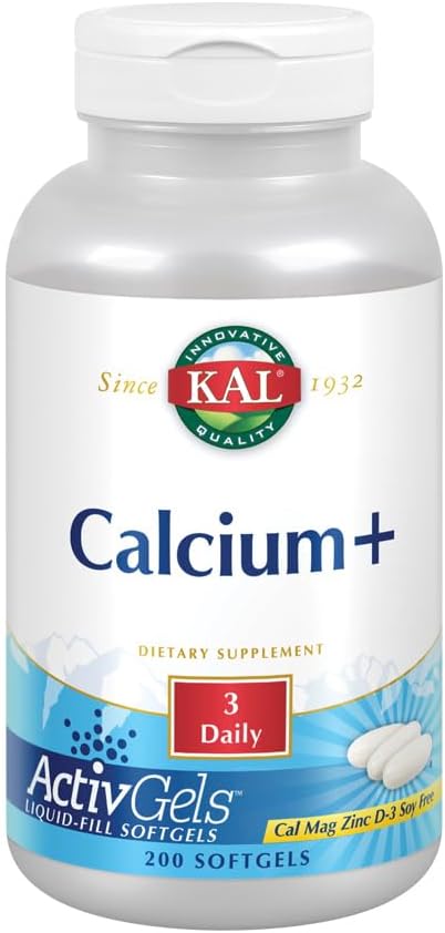 KAL Calcium Plus Softgels - 1000mg per Serving Calcium Magnesium Zinc &amp D3 Supplement for Men and Women - 200 Count Softgels