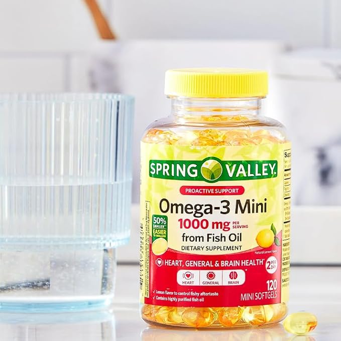 Omega-3 Mini from Fish Oil 1000 mg 120 Count Dietary Supplement Omega 3 Mini Softgels + Daily Supplement Tracker Sticker