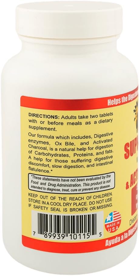 Sunshine Naturals Super Digestive Supplement. Ox Bile &amp Activated Charcoal for Digestive Support Bloating Relief Gut Cleanse Nutrient Absorption and Overall Wellness. 100 Tablets. Pack of 5