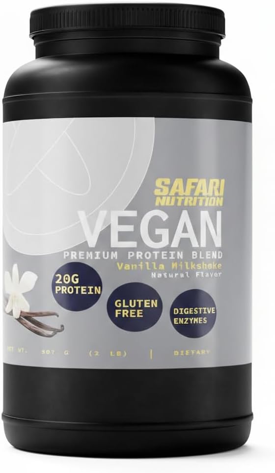 Safari Nu 100% Vegan Premium Protein Powder Creamy Vanilla - 20G of Protein - Certified Organic Protein Blend - Natural Ingredients (2 Pounds Vanilla Vegan)