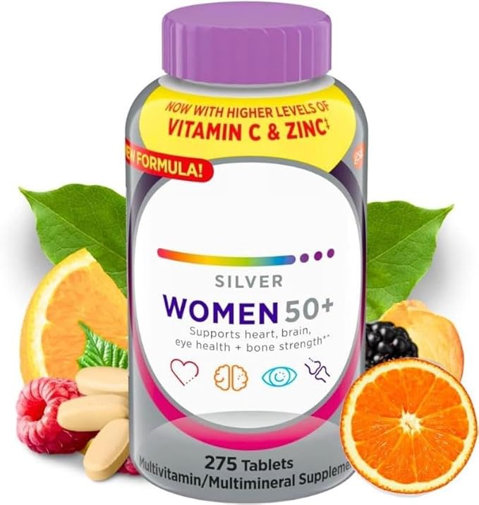 Silver Women 50 Plus Multivitamin Minerals Vitamins &amp Supplements Hair Skin and Nails Vitamins Vitamin C Antioxidants Supplement 275Ct Tablets