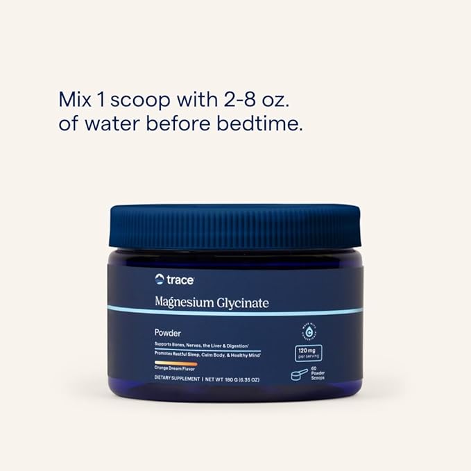 Trace Minerals Magnesium Glycinate Powder - Daily Magnesium Powder for Sleep Support - Calming Bedtime Drink - Natural &amp Gentle - Orange Dream - 180g (60 Servings)