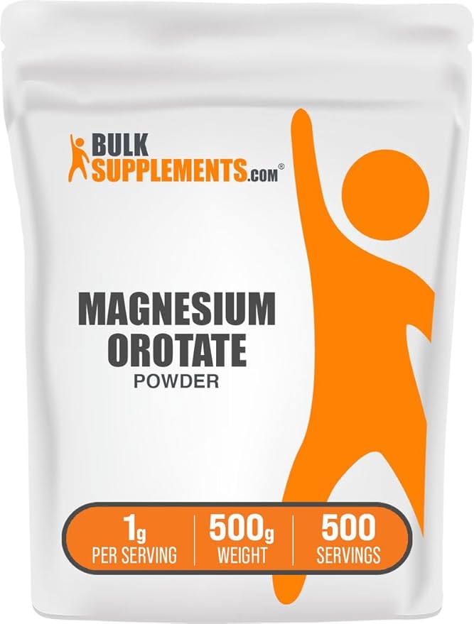 BulkSupplements.com Magnesium Orotate Powder - High Absorption Magnesium Supplement - Unflavored &amp Gluten Free 1g per Serving 500g (1.1 lbs) (Pack of 1)