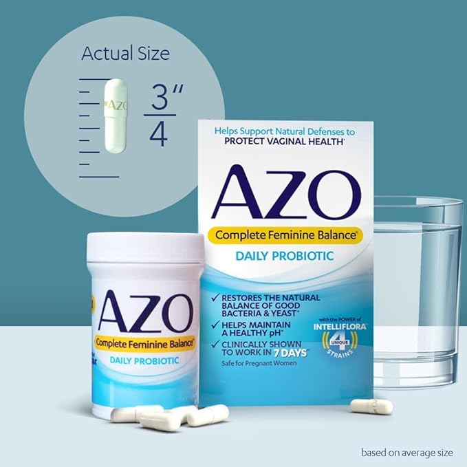 AZO Dual Protection | Urinary + Vaginal Support* | Prebiotic Plus Clinically Proven Women's Probiotic 30 Count &amp Complete Feminine Balance Daily Probiotics for Women