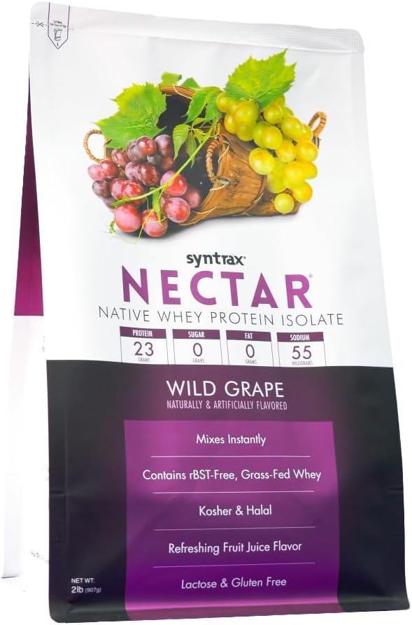 Syntrax Nutrition Nectar 100% Whey Protein Isolate Powder Refreshing Fruit Juice Flavor Wild Grape 2 lbs.