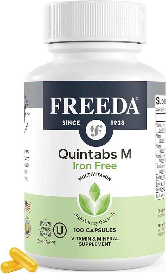 FREEDA One Daily Multivitamin Without Iron – Quintabs-M Iron-Free – Kosher Balanced Multivitamin Supplements for Adults Men &amp Women's Health Complete Multivitamins (100 Capsules)