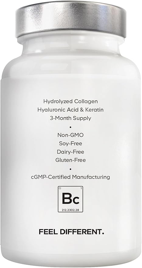 Amen Biotin Collagen Vitamins+ 10000 mcg Biotin Supplement - Hydrolyzed Collagen Vitamins C &amp E Folate Hyaluronic Acid Keratin MSM Saw Palmetto - 3-Month Supply - Non-GMO - 90 Capsules