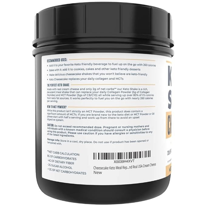 16oz Cheesecake Keto Meal Replacement Shake - Low Carb Keto Protein Powder Mix High Fat Protein Shake with MCTs from Coconut Oil Powder Collagen Peptides and Real USA Cream Cheese - 2 Net Carbs