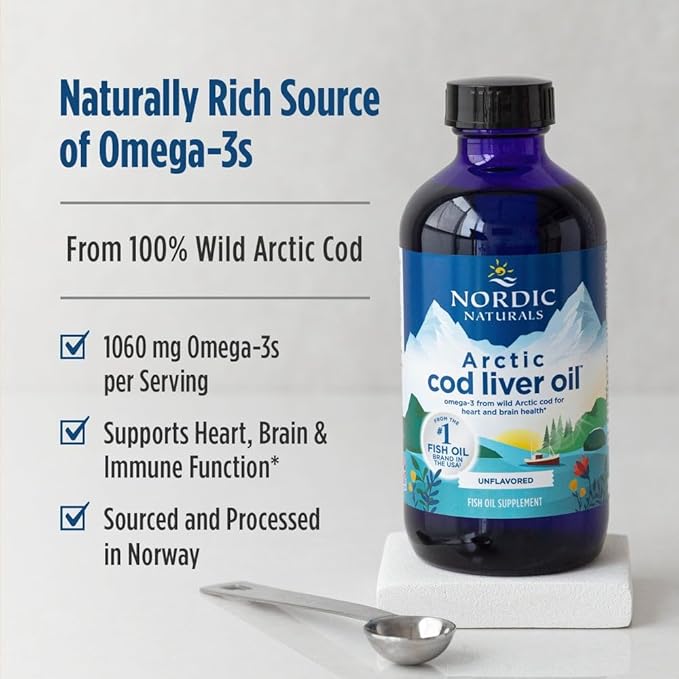Nordic Naturals Arctic Cod Liver Oil Unflavored - 8 oz - 1060 mg Total Omega-3s with EPA &amp DHA - Heart &amp Brain Health Healthy Immunity Overall Wellness - Non-GMO - 48 Servings