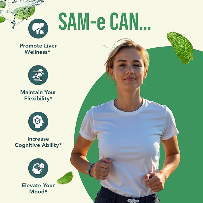 500mg SAM-e &amp Coenzyme Q10 200mg CoQ10 Supplement Bundle - Brain Mood Focus and Energy Support Bundle with CoQ10 and S-Adenosyl-L-Methionine Capsules (Over 6 Month Supply)
