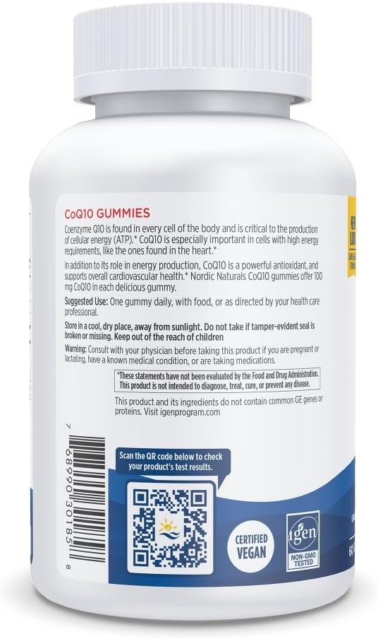 Nordic Naturals CoQ10 Gummies Strawberry - 60 Gummies - 100 mg Coenzyme Q10 (CoQ10) - Great Taste - Heart Health Cellular Energy Production Antioxidant Support - Non-GMO Vegan - 60 Servings