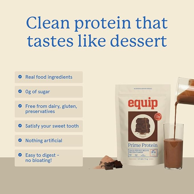 Equip Foods Prime Protein Powder | Clean Grass Fed Beef Protein Powder | Carnivore Protein Isolate | Paleo Keto Friendly | Gluten &amp Dairy Free | Helps Build &amp Repair Tissue | 30 Servings Ch