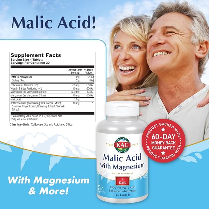 Kal Malic Acid with Magnesium Tablets 120 Count (Pack of 2)