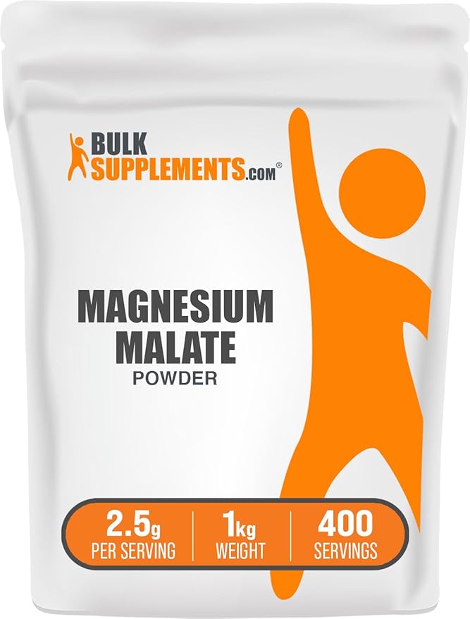 BulkSupplements.com Magnesium Malate Powder - Magnesium Supplements High Bioavailabilty - Unflavored &amp Gluten Free 2.5g per Serving 1kg (2.2 lbs) (Pack of 1)