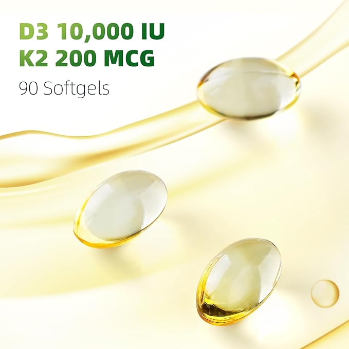 Vitamin D3 K2 Softgels Vitamin D3 10000 IU with K2 (MK-7) 200 mcg with Coconut Oil Softgels Easy to Swallow 2 in 1 Vitamins D &amp K Combo * 3 Packs (270 Counts)