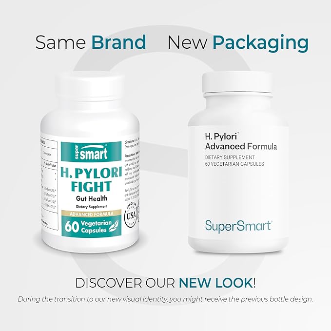 Supersmart H. Pylori Advanced Formula (6-in-1 Complete Action) - with Mastic Gum Probiotics &amp Prebiotic - Patented Pylopass Lactobacillus Reuteri DSM 17648 | 60 Vegetarian Capsules - Made in USA