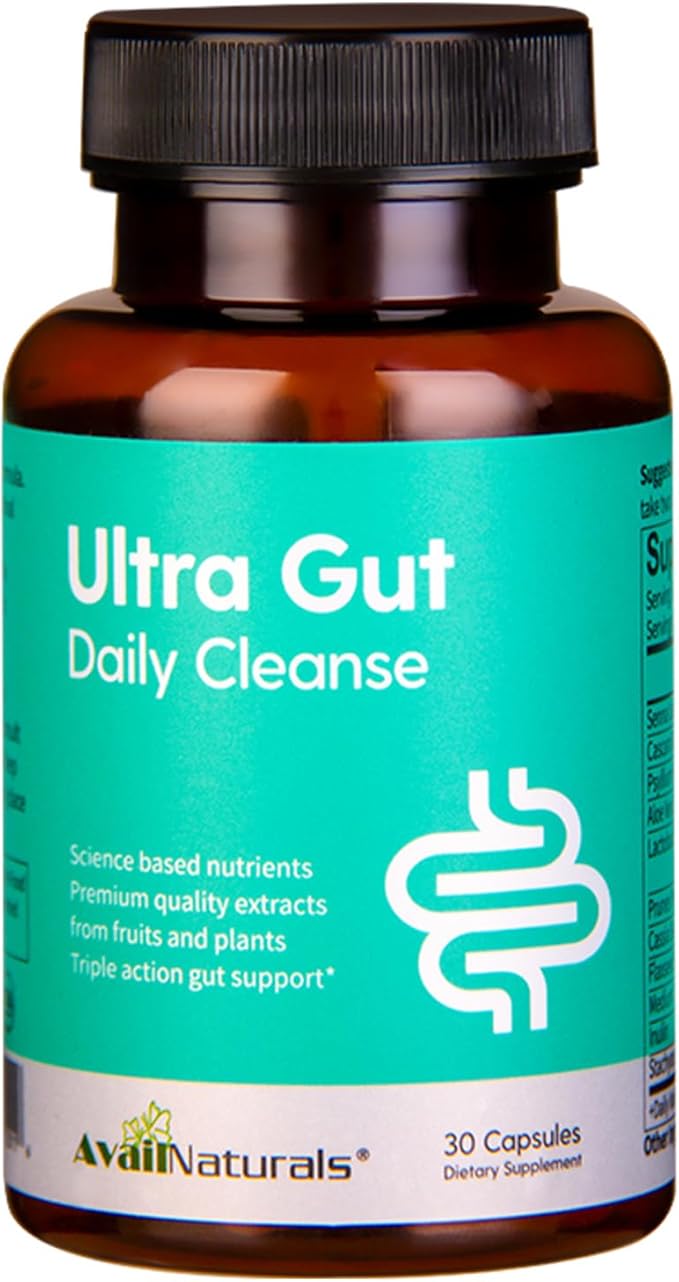 Ultra Gut Daily Cleanse - 15 Day Detox Cleanse with Cascara Sagrada Senna Leaf Psyllium Husk Dietary Fiber 2.5B CFU Probiotics Gut Health Support Non-GMO 30 Capsules (1)