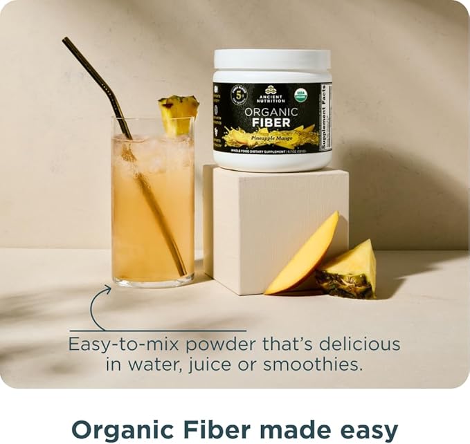 Ancient Nutrition Organic Fiber Powder Pineapple Mango Soluble Fiber from Acacia &amp Konjac Root Supports Digestive Health Reduces Bloating 6.4 oz
