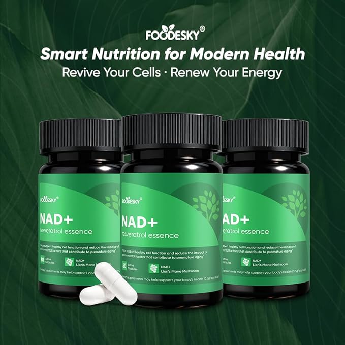 NAD+ Resveratrol Essence Capsules - 5mg NAD+ &amp Lion's Mane Mushroom - Supports Healthy Cell Function &amp Daily Wellness - 60 Active Dietary Capsules (2PCS)