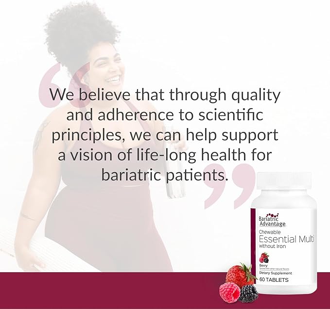 Bariatric Advantage Chewable Essential Multivitamin Without Iron - 200 DV of Key Nutrients - Trace Mineral Support* - Multivitamins for Bariatric Patients - Berry - 60 Count
