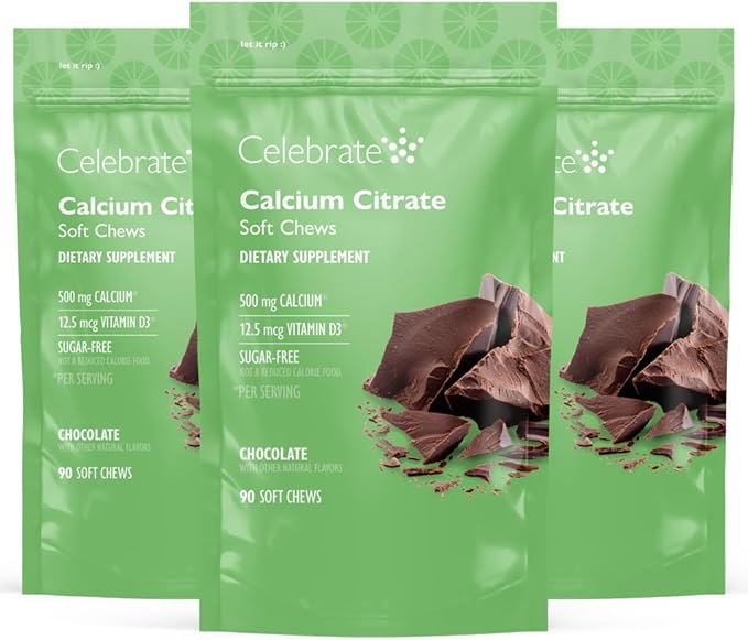 Celebrate Vitamins Bariatric 500mg Calcium Citrate Soft Chews with 500 IU Vitamin D3 – Essential for Gastric Bypass Patients &amp Bone Health - Sugar &amp Gluten Free Chocolate (270 Chews)