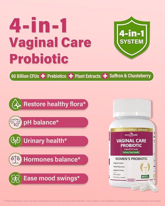 Vaginal Probiotics for Women pH Balance with Prebiotics - 60 Billion Womens Probiotic for Vaginal Flora Odor Yeast &amp Digestive Health with Saffron Cranberry Vegan &amp Non-GMO | 180 Caps
