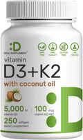 DEAL SUPPLEMENT Vitamin D3 5000 IU + K2 MK7 100mcg Softgels | 2-in-1 Complex with Virgin Coconut Oil | Supports Heart Bone Teeth &amp Immune Health | Easy to Swallow