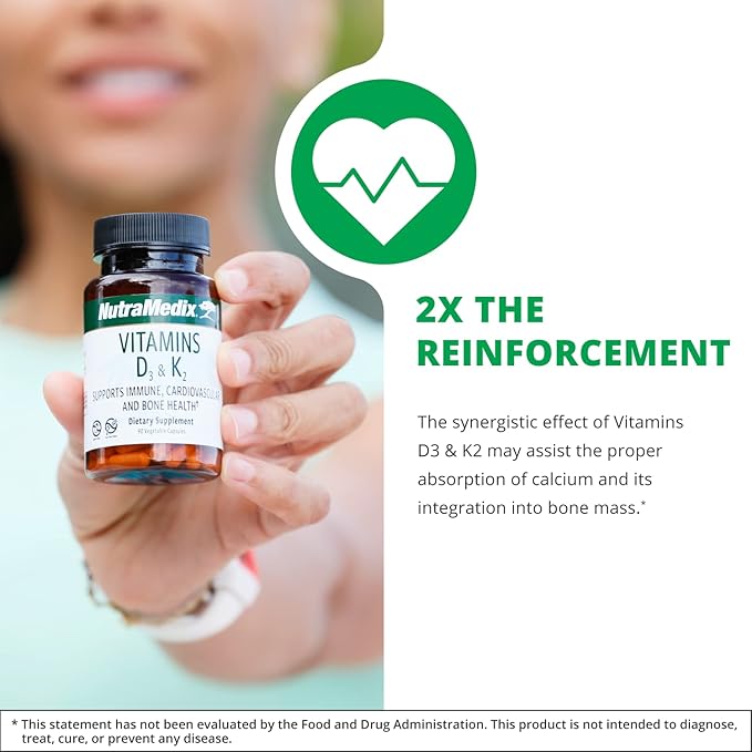 NutraMedix Vitamin D3 and K2 Immune Support Supplement for Women &amp Men - Help Support Heart Health - Can Assist with Calcium Metabolism (90 Capsules)