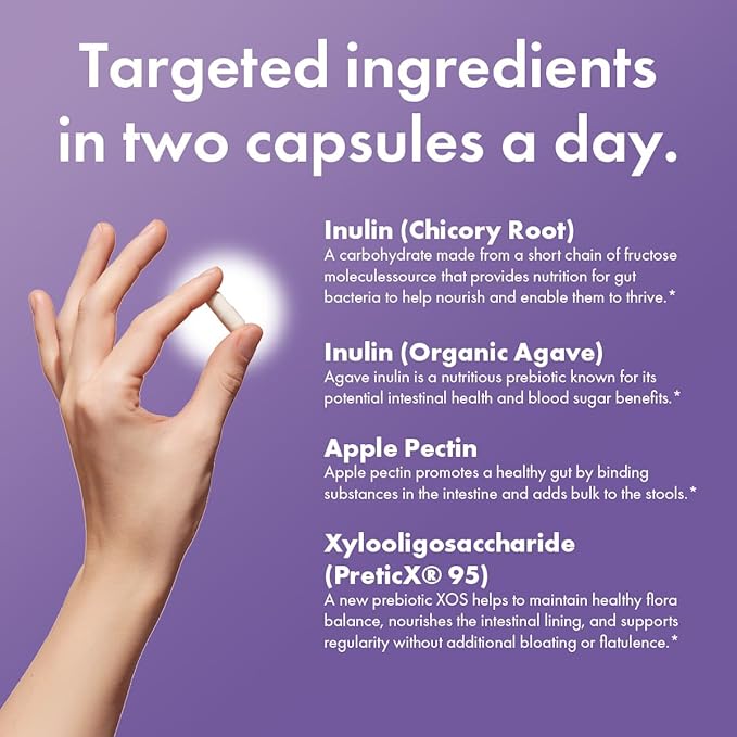 BIOHM Prebiotic Fiber Supplement (60 Capsules) 4 Diverse Dietary Fibers to Support Probiotic Environment Helps Improve Gut Health and Immune System Includes Inulin &amp Apple Pectin Powder