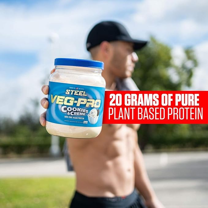 Steel Supplements Veg-PRO | Vegan Protein Powder Cookies and Creme | 25 Servings (1.65lbs) | Protein Powder with BCAA Amino Acid | Non GMO | Non Dairy | Low Carb Formula