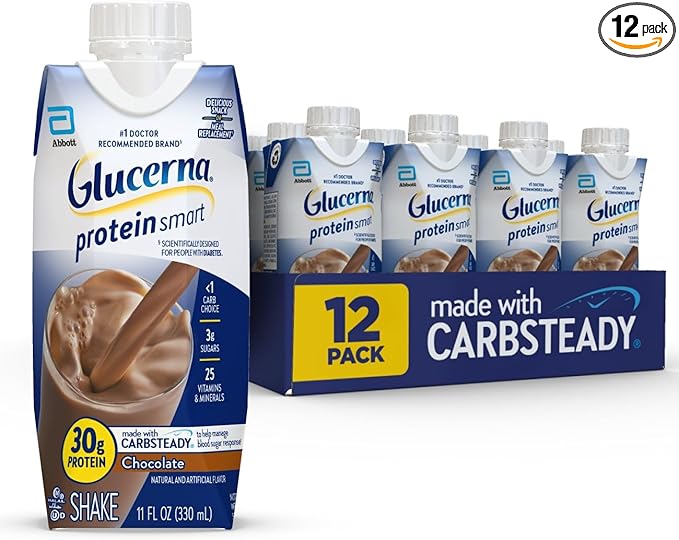 Glucerna Protein Smart Diabetes Care Shake Chocolate Diabetic Meal Replacement to Support Blood Sugar Management 30g Protein 150 Calories Ready to Drink 11-fl-oz Bottle 12 Pack