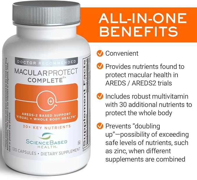 ScienceBased Health MacularProtect Complete – AREDS 2 Eye Health Supplement &amp Daily Multivitamin – 30+ Nutrients with Lutein &amp Zeaxanthin – Supports Vision &amp Whole Body Health – 120 Capsul