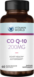 Vitamin World CoQ10 200 mg Softgels Coenzyme Q10 Supplements for Antioxidant Support Heart Health &amp Energy Production Gluten Free 60 Rapid Release Softgels