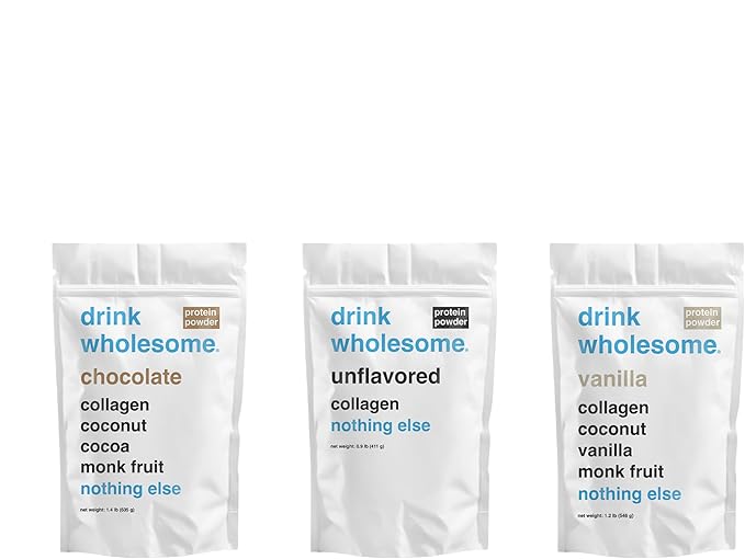 drink wholesome Chocolate Unflavored and Vanilla Collagen Protein Powder Bundle
