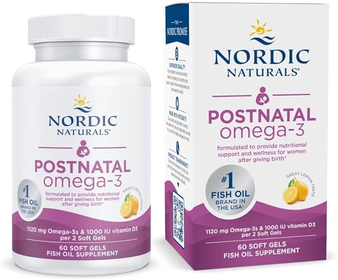 Nordic Naturals Postnatal Omega-3 Lemon - 60 Soft Gels - 1120 Total Omega-3 + 1000 IU Vitamin D3 - Formulated for New Moms Supports Optimal Wellness Positive Mood Healthy Metabolism - 30 Servings